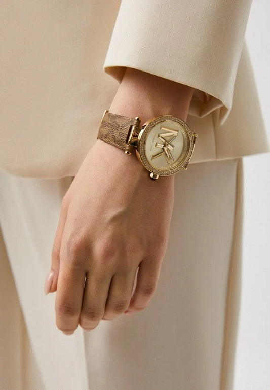 Michael Kors Parker 39mm Gold Dial Brown Leather Women's Watch MK2973