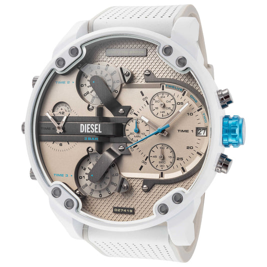 Diesel Mr. Daddy 2.0 57mm Grey Dial White Leather Chronograph Men's Watch DZ7419