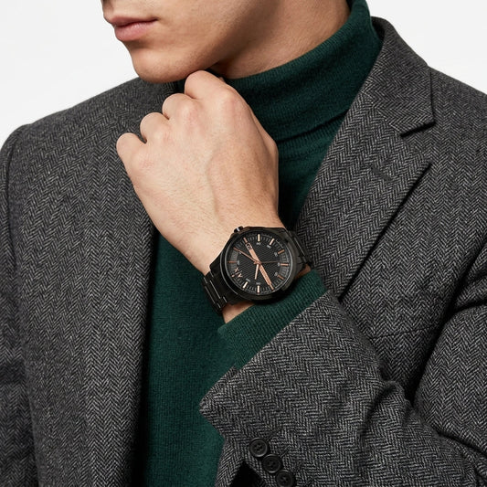 Armani Exchange Hampton 46mm Black Dial Stainless Steel Date Men's Watch AX2150