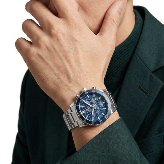 Beverly Hills Polo Club 42mm Blue Dial Silver-Tone Multifunction Men's Watch BP3869X.390