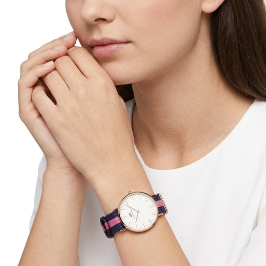 Daniel Wellington Winchester 36mm White Dial Gold-Tone NATO Strap Women's Watch DW00100033