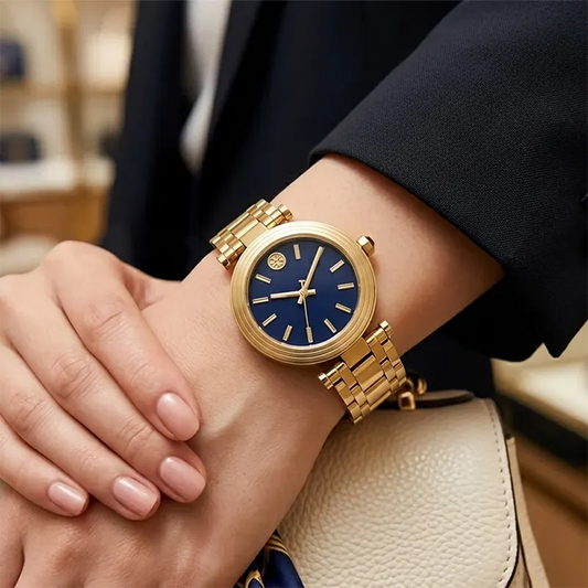 Tory Burch Classic T 30mm Navy Blue Dial Gold-Tone Women's Watch TBW9010