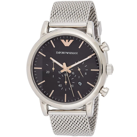 Emporio Armani Luigi 46mm Black Dial Silver-Tone Mesh Chronograph Men's Watch AR11429