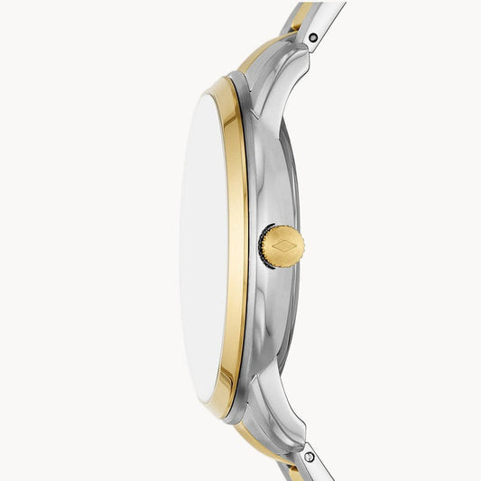 Side profile of Fossil Neutra FS5906 showing case depth and two-tone mixed metal design