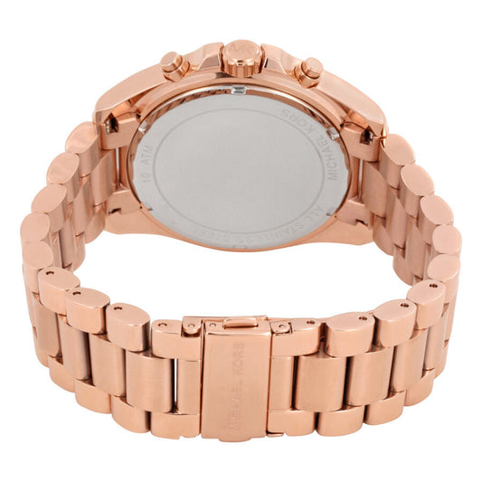 Rose gold Bradshaw Oversize watch caseback showing metal bracelet and hinged crown guards