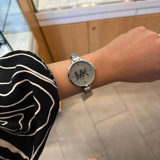 Michael Kors Charley 39mm Silver Dial Silver-Tone Bangle Pavé Women's Watch MK4432