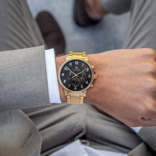 Tommy Hilfiger Daniel 44mm Black Dial Gold-Tone Chronograph Men's Watch 1791978