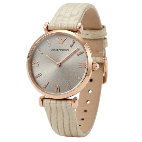 Emporio Armani Retro 32mm Grey Dial Beige Leather Women's Watch AR1681