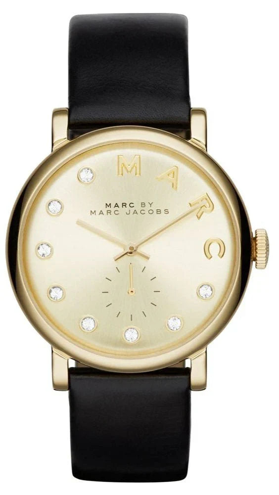 Marc By Marc Jacobs Baker Black Leather Gold Tone Watch MBM1399 Hoofdafbeelding