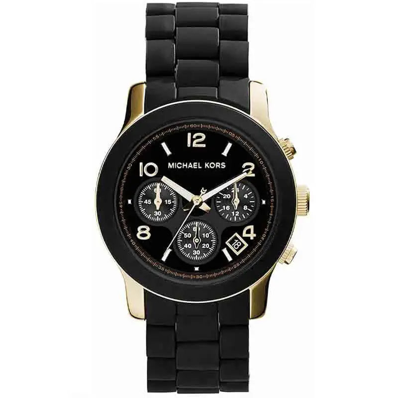 Michael Kors Runway Chronograaf Horloge met Zwarte Rubberen Band en Gouden Band - MK5191 Hoofdafbeelding