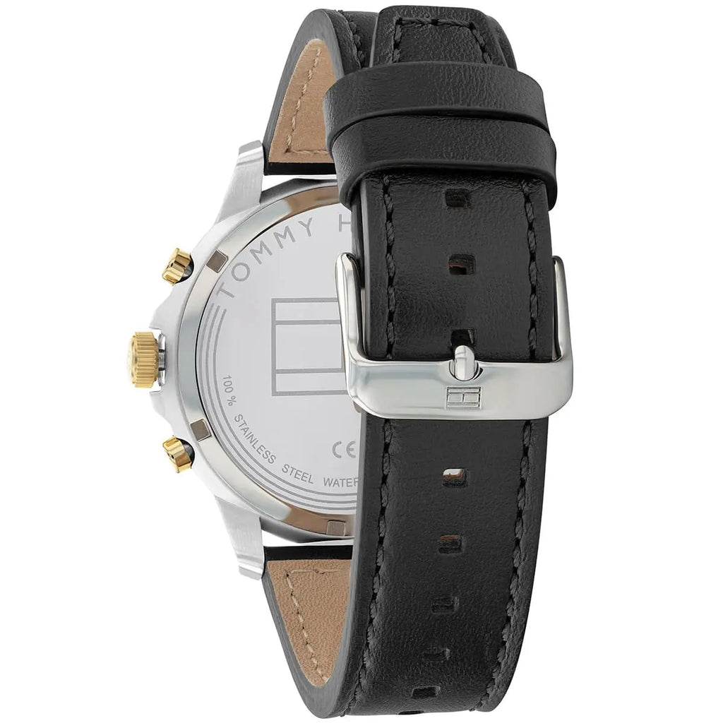 Tommy Hilfiger Henry Multifunction Two tone Case Black Genuine Leather Men's Watch - 1710474
