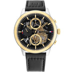Tommy Hilfiger Henry Multifunction Two tone Case Black Genuine Leather Men's Watch - 1710474