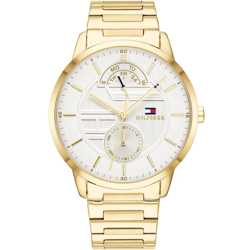 Tommy Hilfiger Hunter Multi function White Dial Gold Men's Watch - 1791609