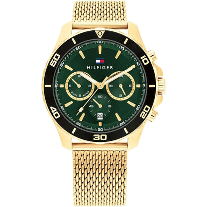 Tommy Hilfiger 43mm Dark Green Dial Gold-Tone Mesh Chronograph Men's Watch 1792093