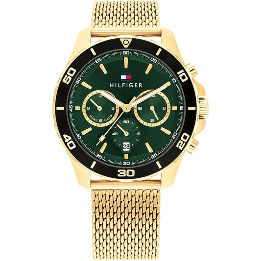 Tommy Hilfiger 43mm Dark Green Dial Gold-Tone Mesh Chronograph Men's Watch 1792093