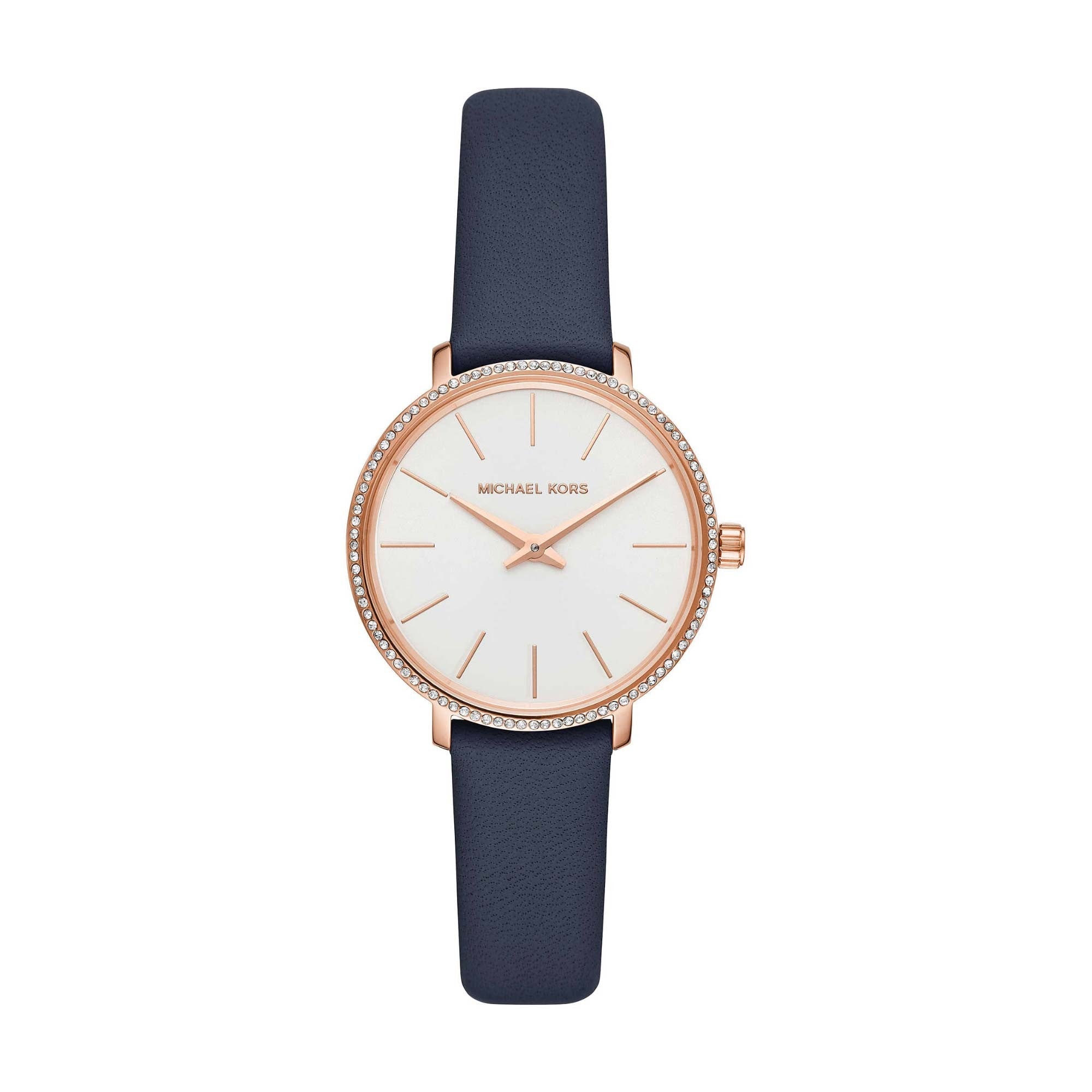 Michael Kors Pyper Three-Hand Rose Gold-Tone and Blue Leather Women's Watch - MK2804 Hoofdafbeelding