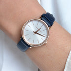 Michael Kors Pyper Three-Hand Rose Gold-Tone and Blue Leather Women's Watch - MK2804