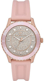 Michael Kors Oversized Runway Dive Pavé Rose Gold-Tone and Silicone Women's Watch - MK6854