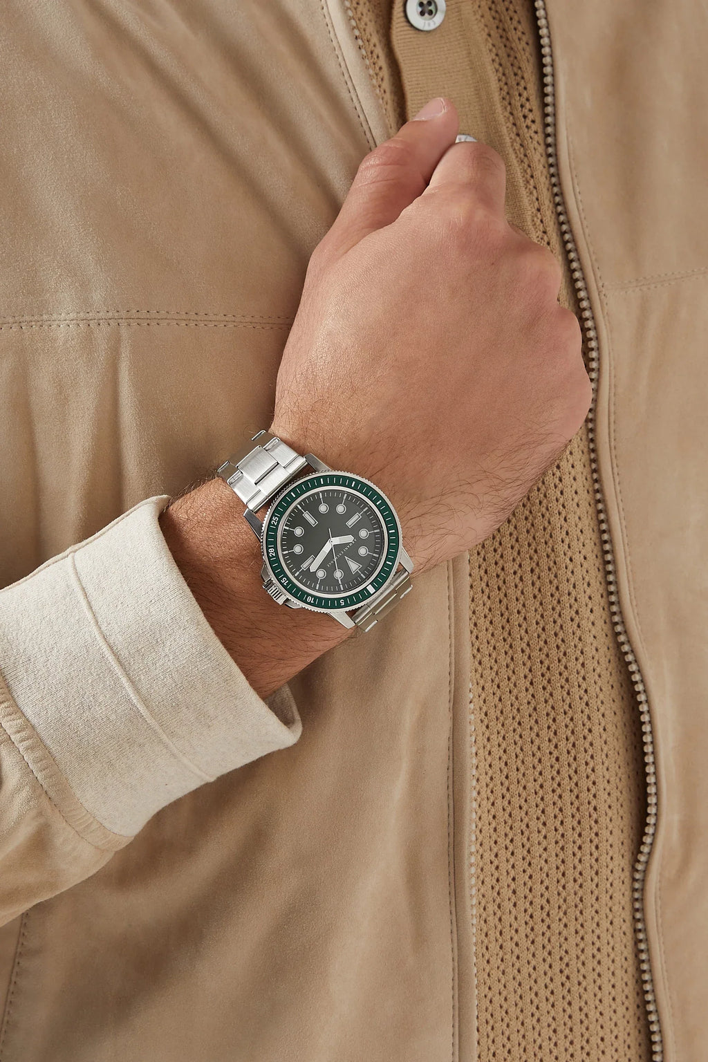 Armani Exchange Leonardo Green Dial Silver Watch - AX1860