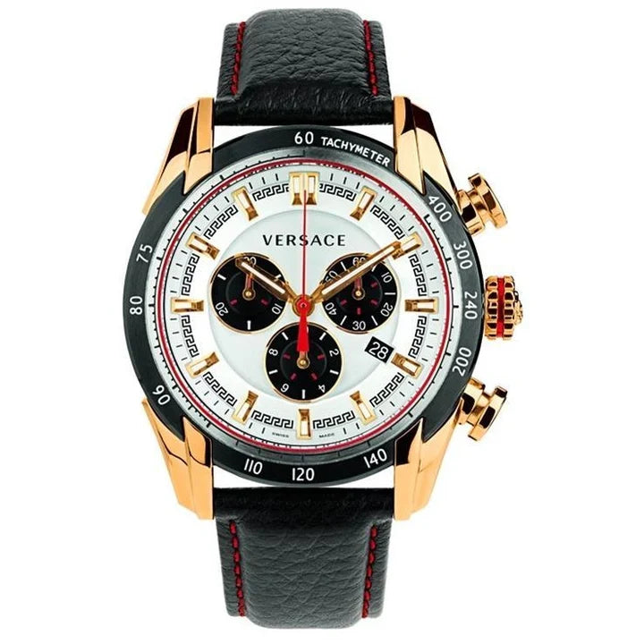 Versace V-Ray 44mm White Dial Black Leather Men's Watch VDB040014