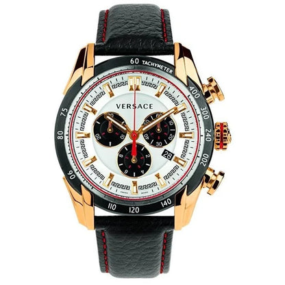 Versace V-Ray 44mm White Dial Black Leather Men's Watch VDB040014