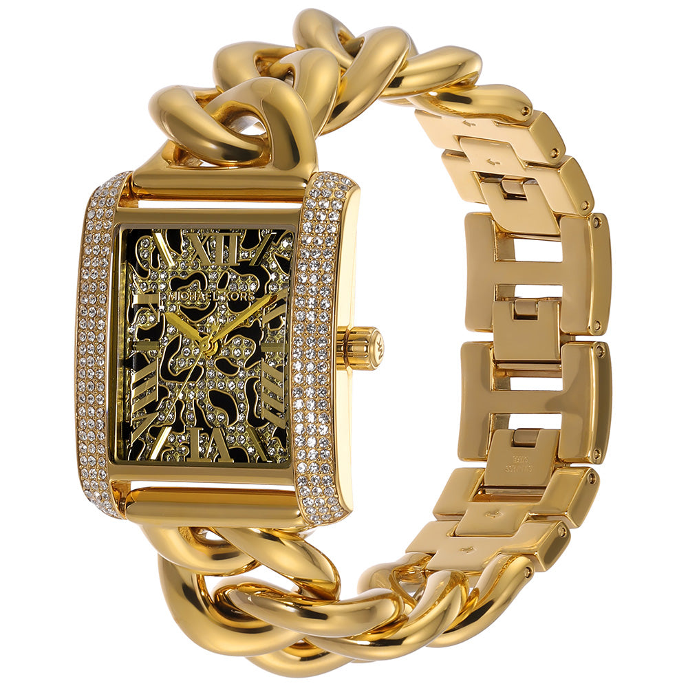 Michael Kors Mini Emery Animal Pavé Rectangular Gold Curb-link/chain Women's Watch - MK7437 Secundaire afbeelding