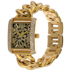 Michael Kors Mini Emery Animal Pavé Rectangular Gold Curb-link/chain Women's Watch - MK7437