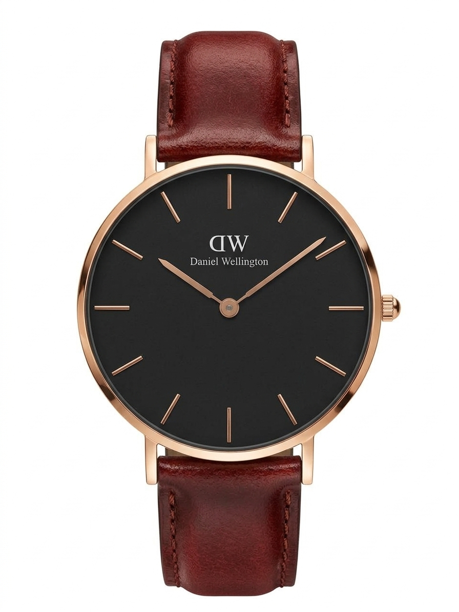 Daniel Wellington Petite St Mawes 32mm Black Dial Brown Leather Women's Gold Watch - DW00100232 Hoofdafbeelding
