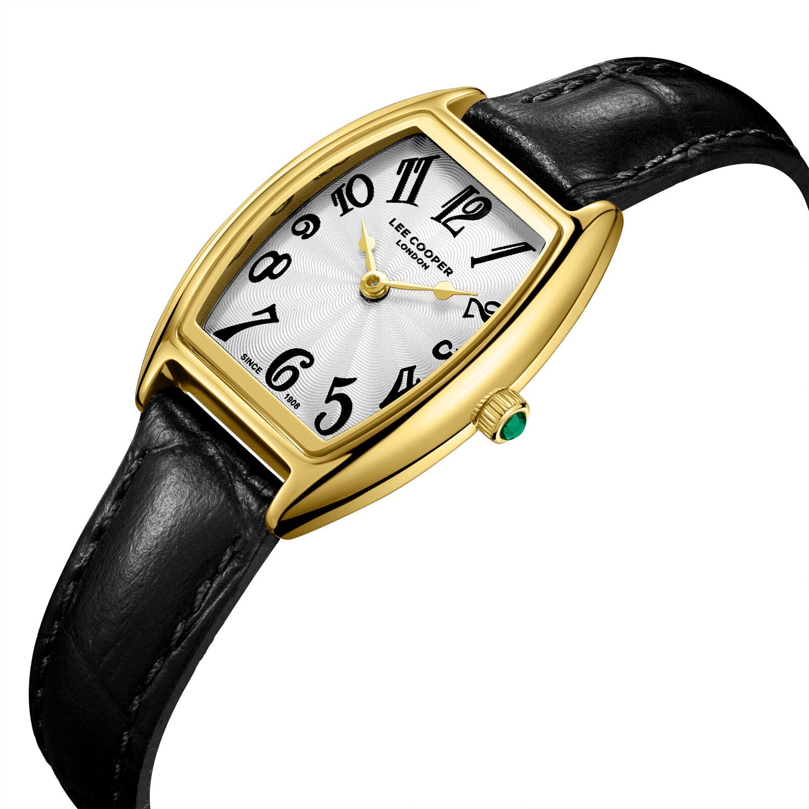 Lee Cooper Rectangular White Dial Black Genuine Leather Gold Watch - LC08315.131 Secundaire afbeelding