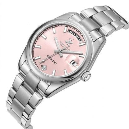 Beverly Hills Polo Club 34mm Pink Dial Silver-Tone Diamond Women's Watch BP3709X.381