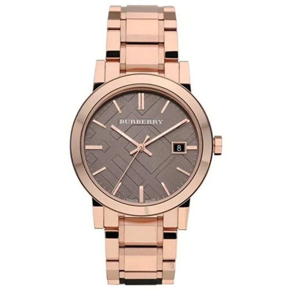 Burberry The City Check Stamped Sunray Brown Dial Rose Gold Stainless Steel Unisex BU9005