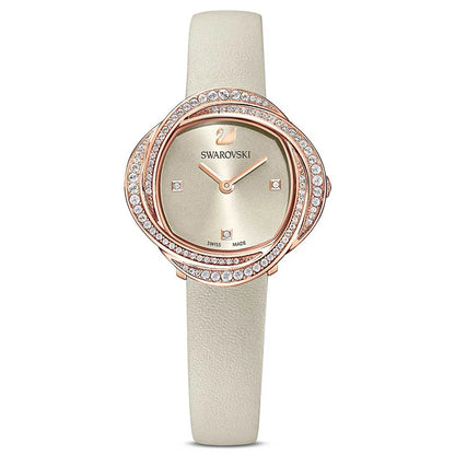 Swarovski Crystalline Aura 30mm Ivory Dial Rose Gold-Tone Leather Pavé Women's Watch 5552424