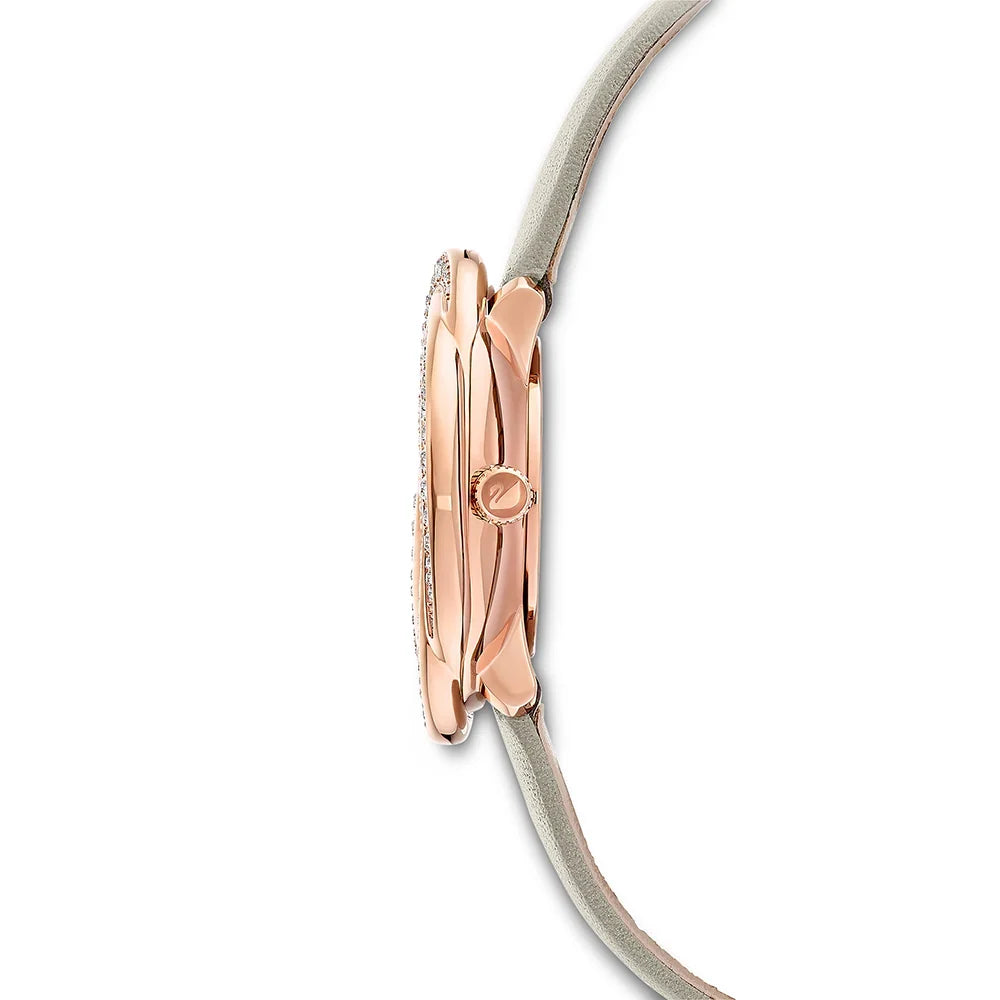 Swarovski Crystalline Aura 30mm Ivory Dial Rose Gold-Tone Leather Pavé Women's Watch 5552424