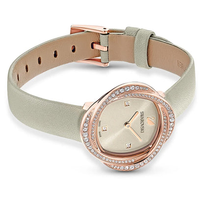 Swarovski Crystalline Aura 30mm Ivory Dial Rose Gold-Tone Leather Pavé Women's Watch 5552424