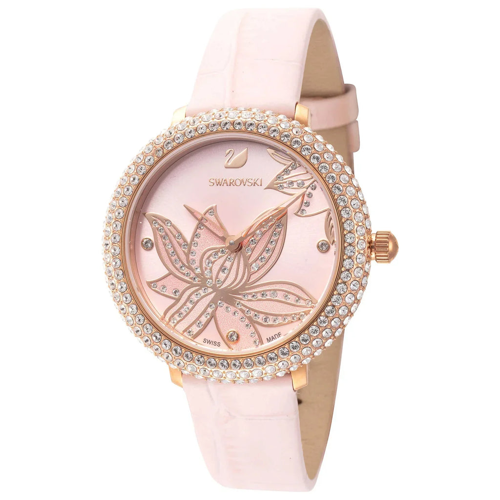 Swarovski Crystal Quartz Pink Dial Pink Leather Strap Women's Watch 5575217
