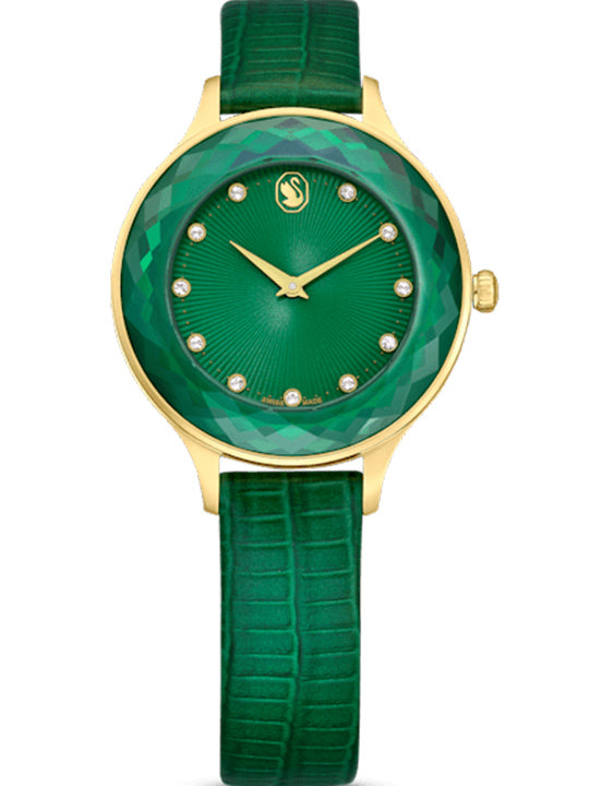 Swarovski Octea Nova Sapphire Glass Bezel Green Dial Leather Strap Women's Watch 5650005 Main image