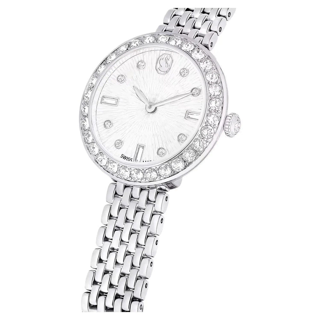 Swarovski Octea Chrono Faceted Crystal Bezel Silver Dial Silver Steel Women's Watch 5673022
