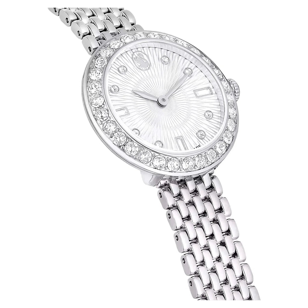 Swarovski Octea Chrono Faceted Crystal Bezel Silver Dial Silver Steel Women's Watch 5673022