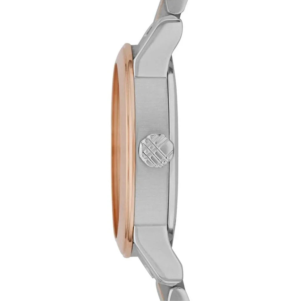 Burberry The City Check Stamped Silver Dial Two Tone Rose Gold Watch BU9205