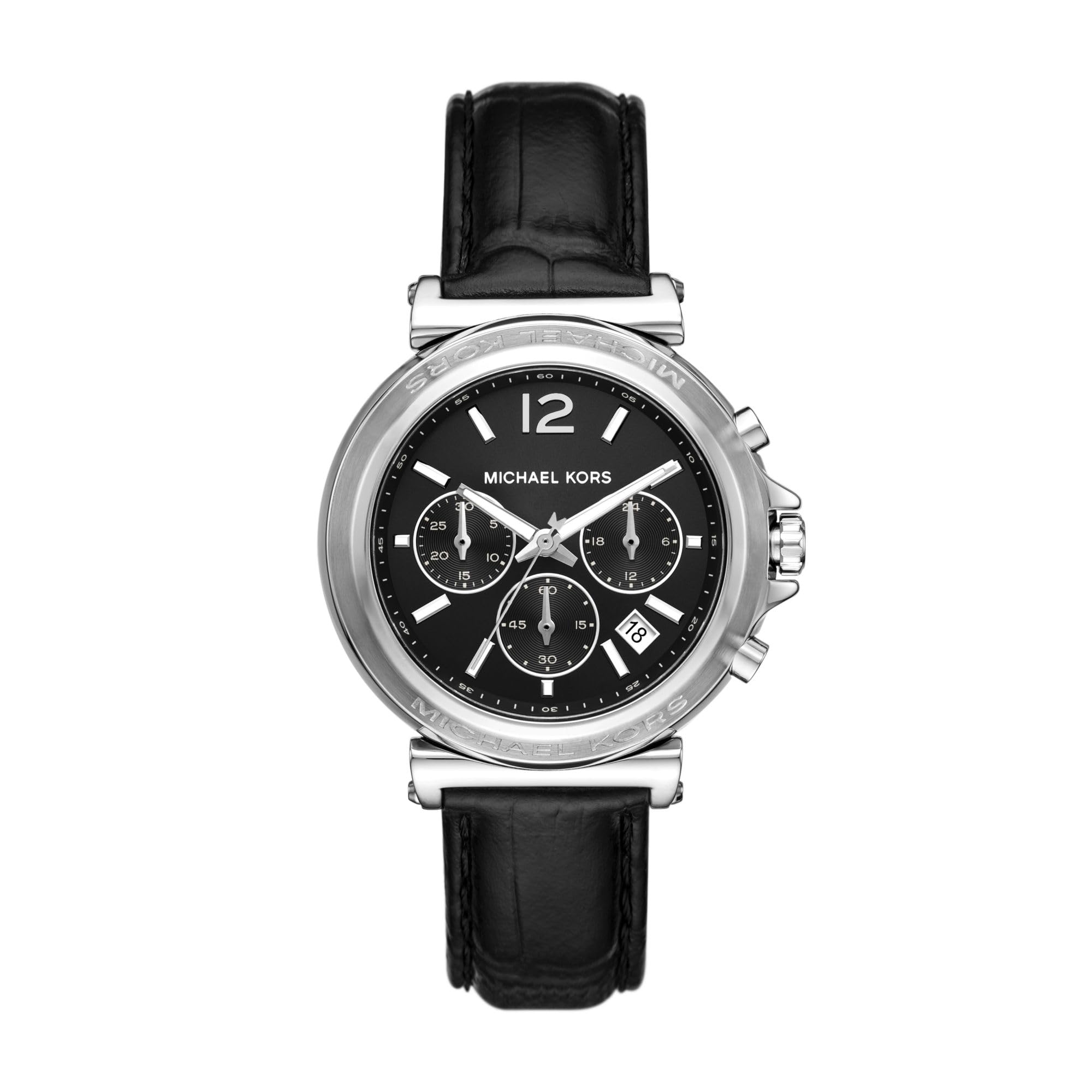 Michael Kors Oversized Maren Chronograph Black Leather Strap Women's Watch - MK7499 Hoofdafbeelding