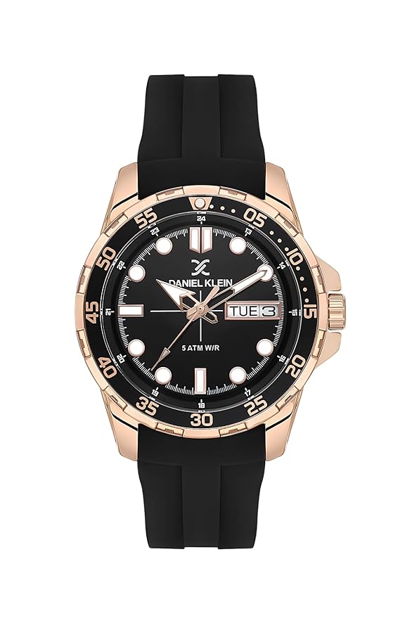 Daniel Klein Premium Day Date Window Black Dial and Silicone Strap Watch - DK.1.13911-6 Main image