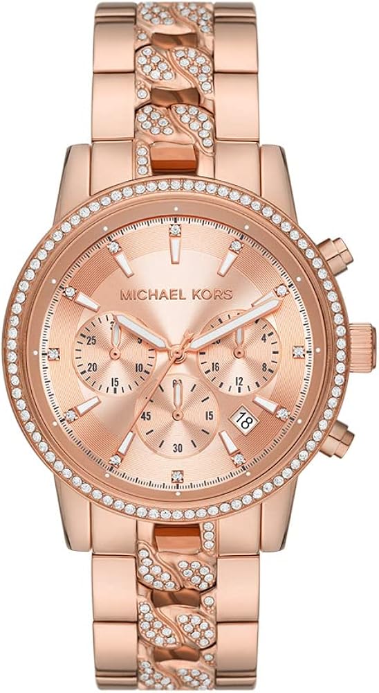 Michael Kors Ritz Pavé Curb Chain Rose Gold-Tone Women's Watch - MK7223 Hoofdafbeelding