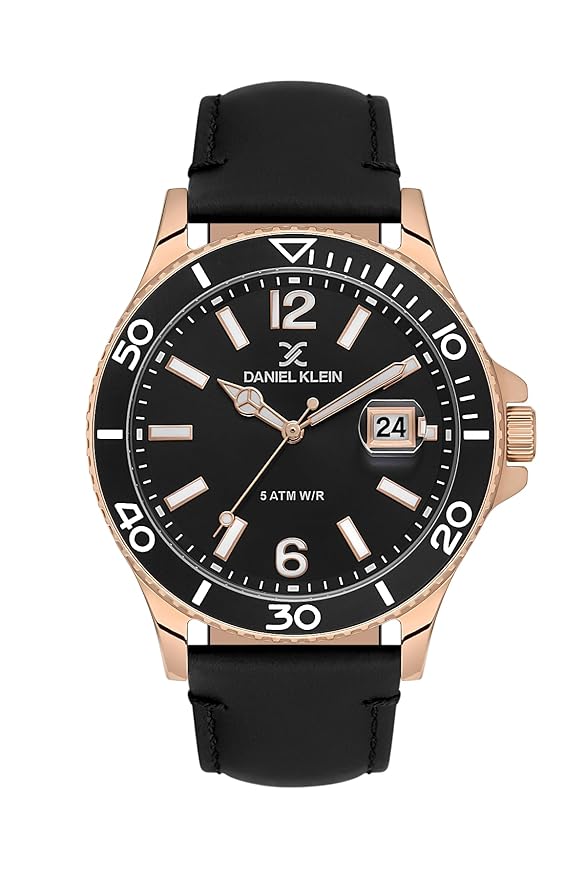 Daniel Klein Premium Date Window Black Dial And Genuine Leather Strap Rose Gold Watch - DK.1.13905-4 Main image