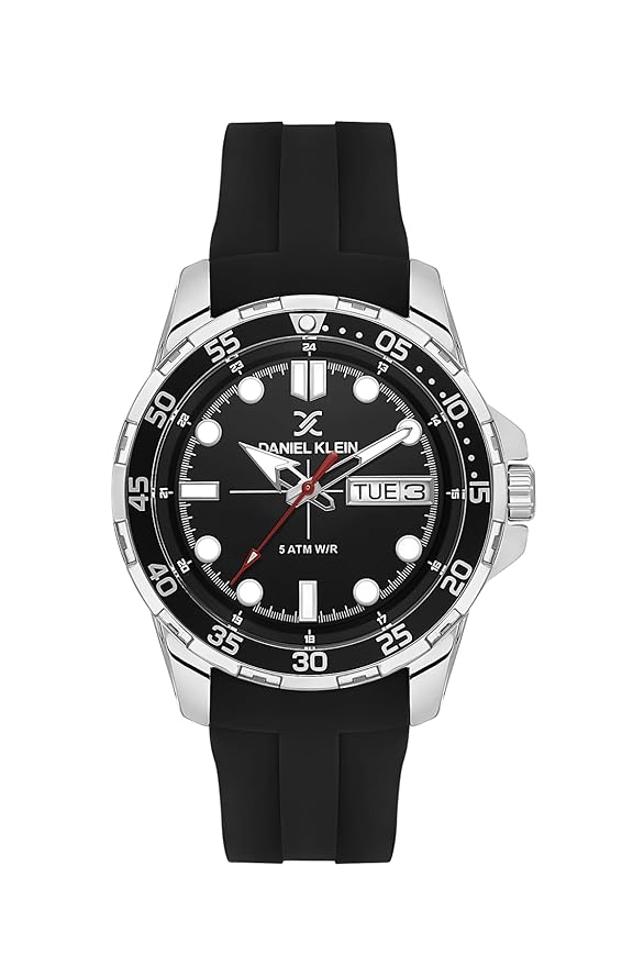 Daniel Klein Premium Day Date Window Black Dial and Silicone Silver Watch - DK.1.13911-1 Main image