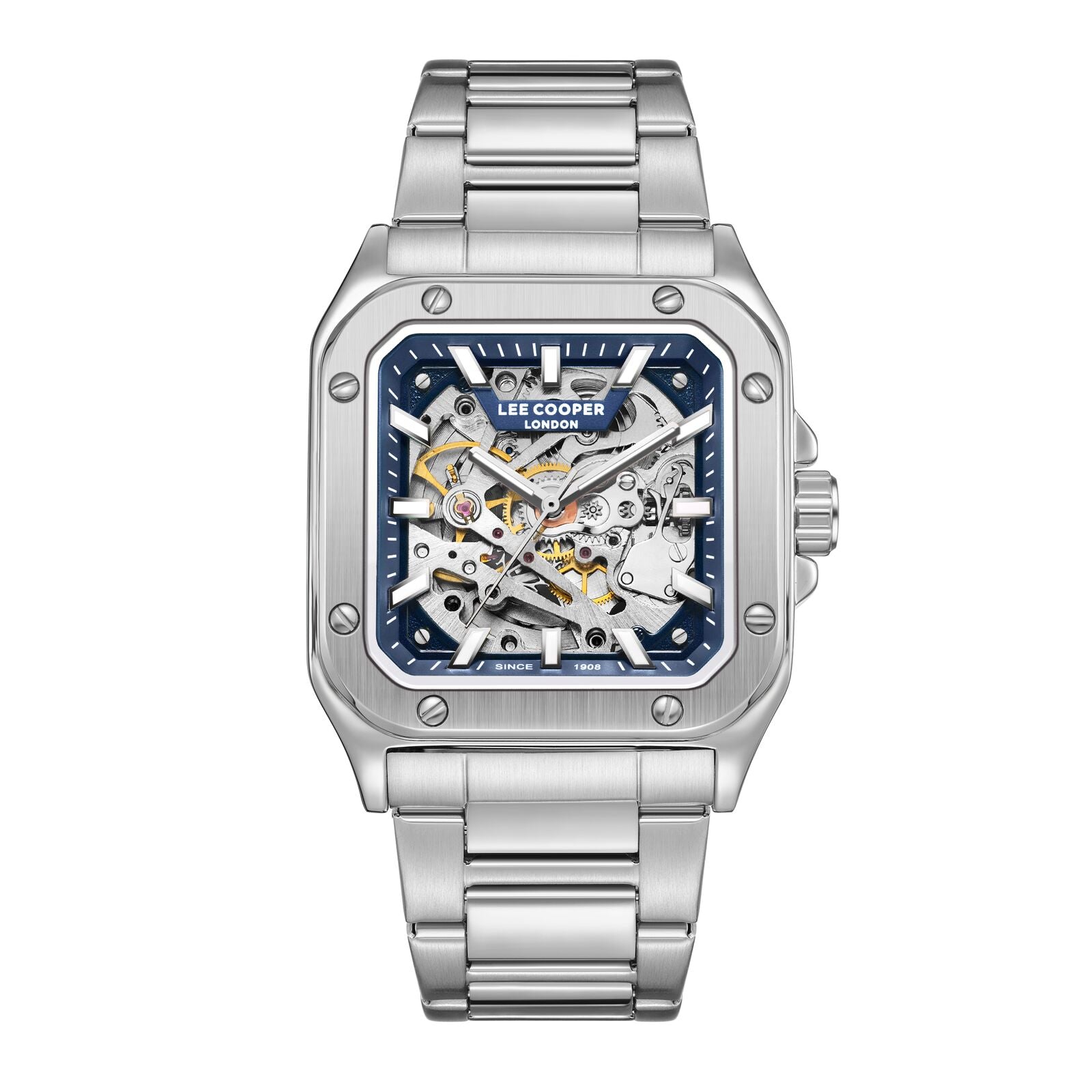 Lee Cooper Edward Automatic Square Case Blue Dial Silver Watch - LC08198.390 Hoofdafbeelding