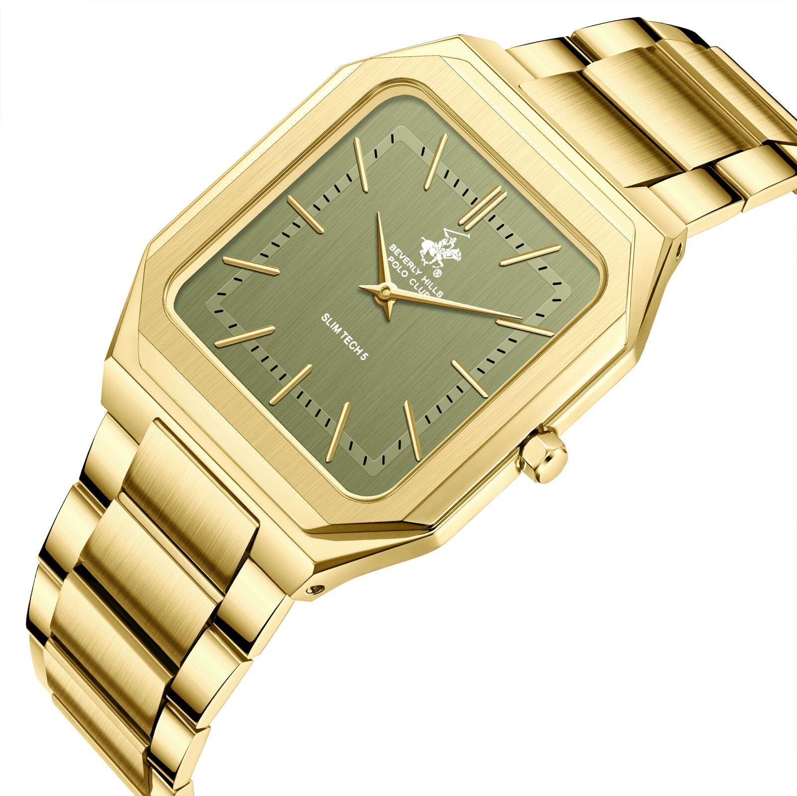 Beverly Hills Polo Club Slim Tech 5 Green Dial Gold Watch BP3864X.170