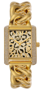 Michael Kors Mini Emery Animal Pavé Rectangular Gold Curb-link/chain Women's Watch - MK7437