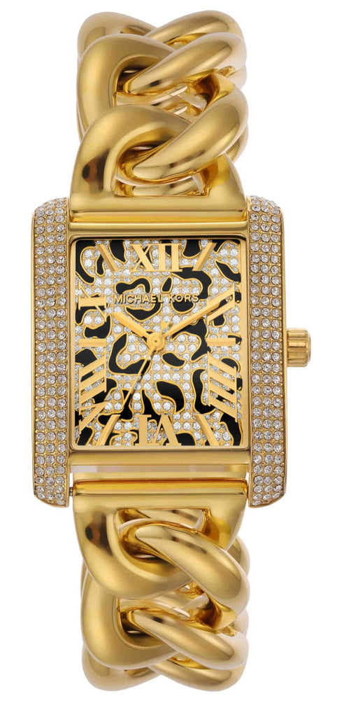 Michael Kors Mini Emery Animal Pavé Rectangular Gold Curb-link/chain Women's Watch - MK7437 Hoofdafbeelding