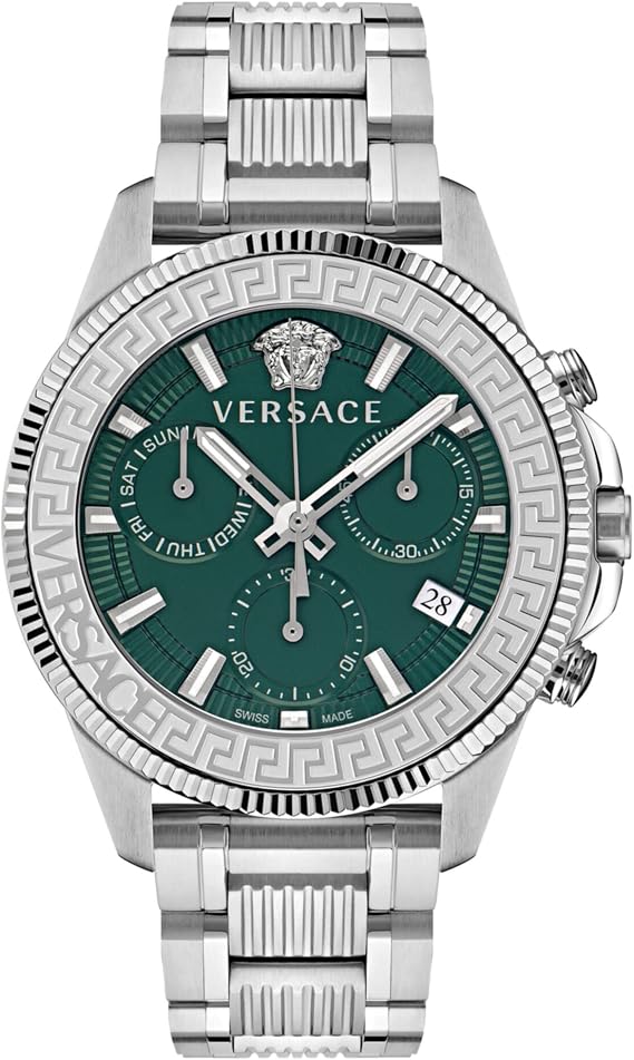 Versace Greca Action 45mm Green Dial Silver-Tone Chronograph Men's Watch VE3J00422