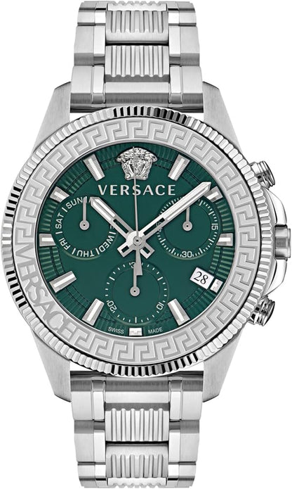 Versace Greca Action 45mm Green Dial Silver-Tone Chronograph Men's Watch VE3J00422